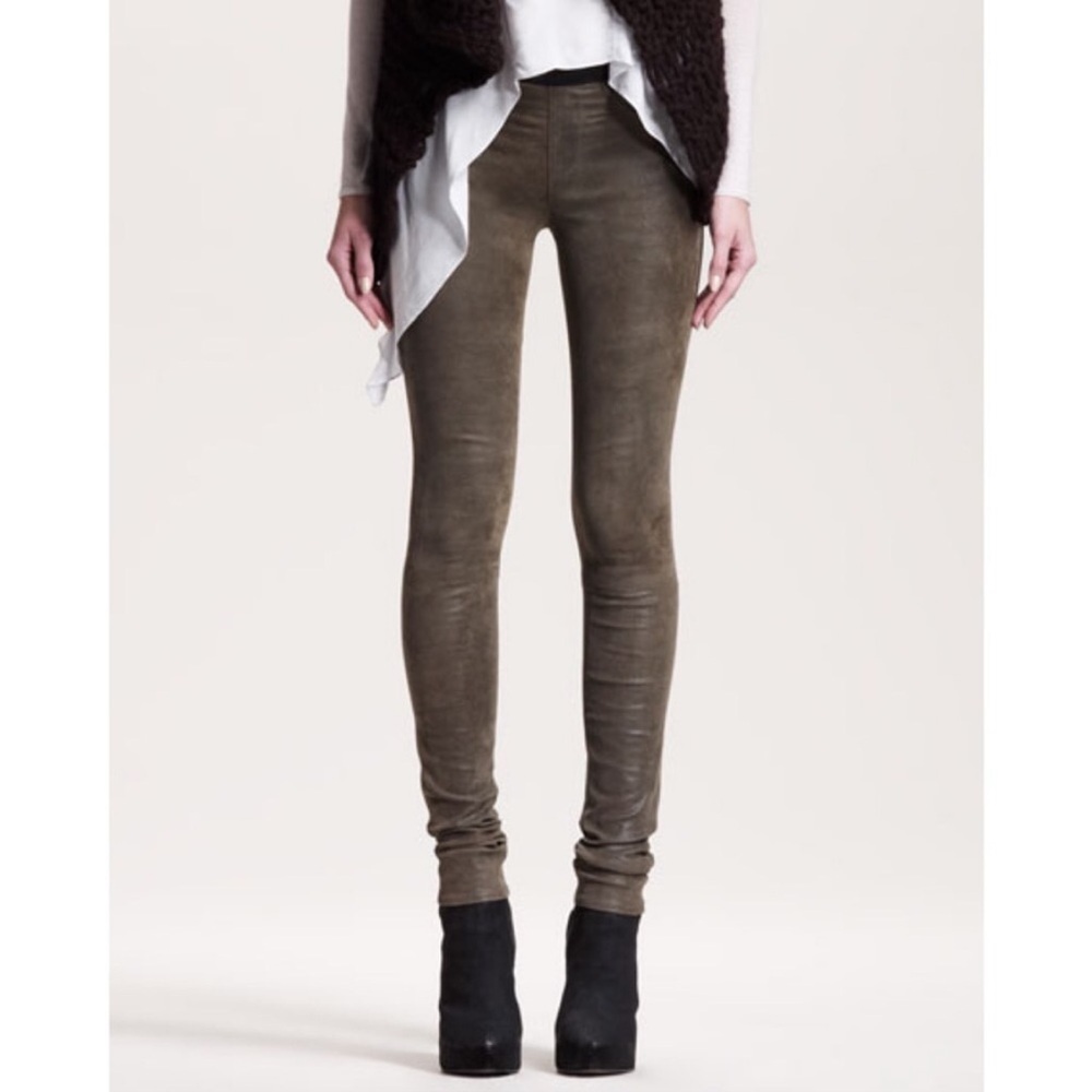 Helmut Lang Olive Green Skinny Suede Pants